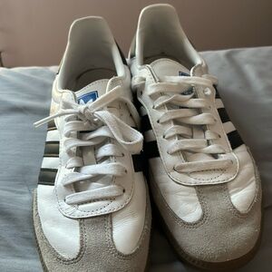 Adidas Sambas. White with black stripes. Men’s size 8, Women’s size 9